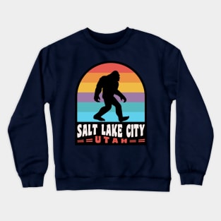 Salt Lake City Bigfoot Sasquatch Utah Retro Sunset Crewneck Sweatshirt